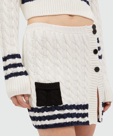 Short cable knit skirt with striped pattern