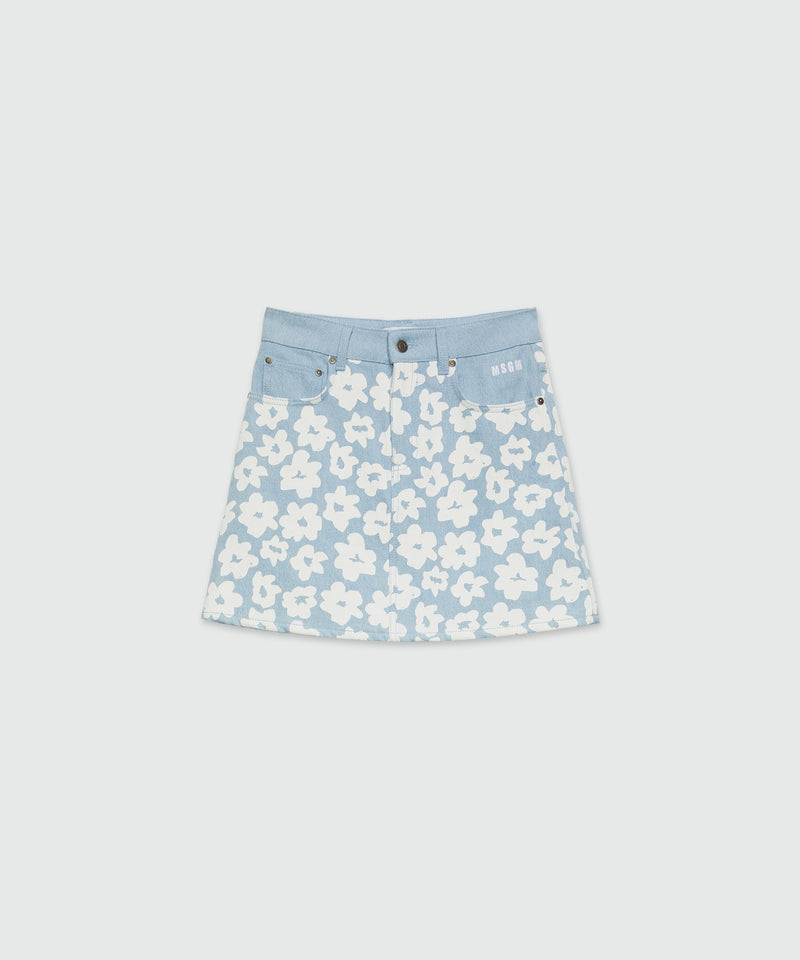 Short skirt in flower print denim BLUE Women 