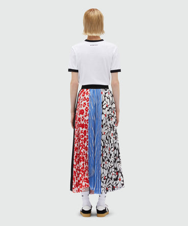 Patchwork patterned crepe de chine skirt