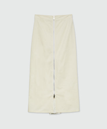 Cream gabardine midi skirt with zip