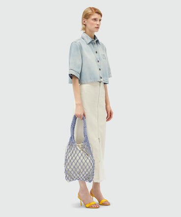 Gonna midi in gabardina panna con zip