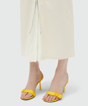 Cream gabardine midi skirt with zip