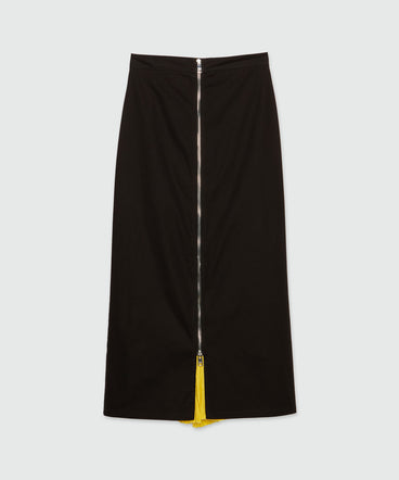 Black gabardine midi skirt with zip