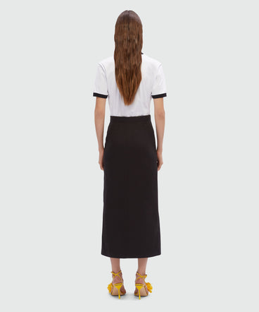 Black gabardine midi skirt with zip