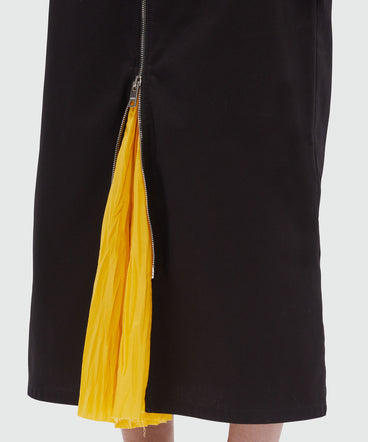 Black gabardine midi skirt with zip