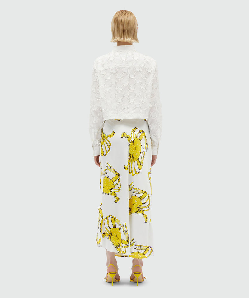 Fluid midi skirt in white satin with "King grab" print WHITE Women 