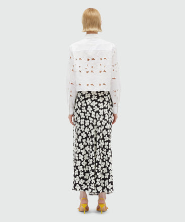 Fluid midi skirt in "Puffy flowers" print satin