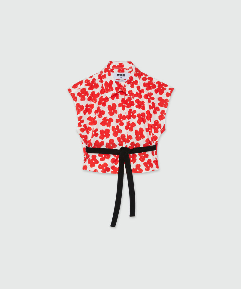 Cropped shirt with "Puffy flowers" print RED Women 