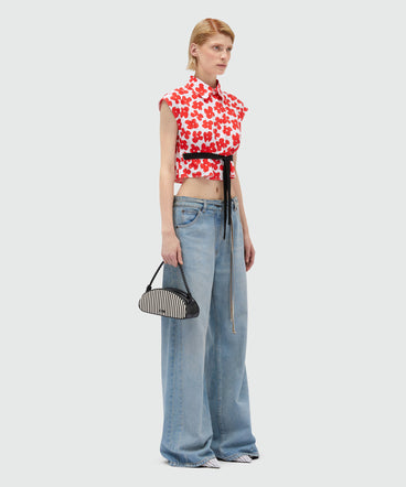 Cropped shirt with "Puffy flowers" print