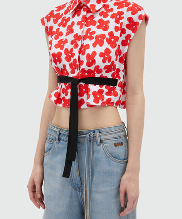 Cropped shirt with "Puffy flowers" print