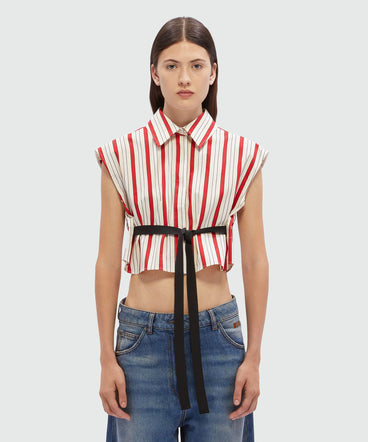 Cropped shirt with red striped print