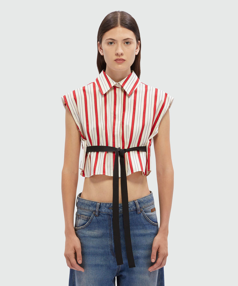 Cropped shirt with red striped print RED Women 