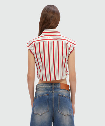 Cropped shirt with red striped print