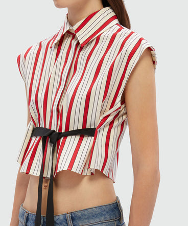 Cropped shirt with red striped print