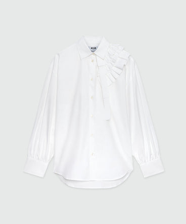 White poplin shirt with ruffle detail