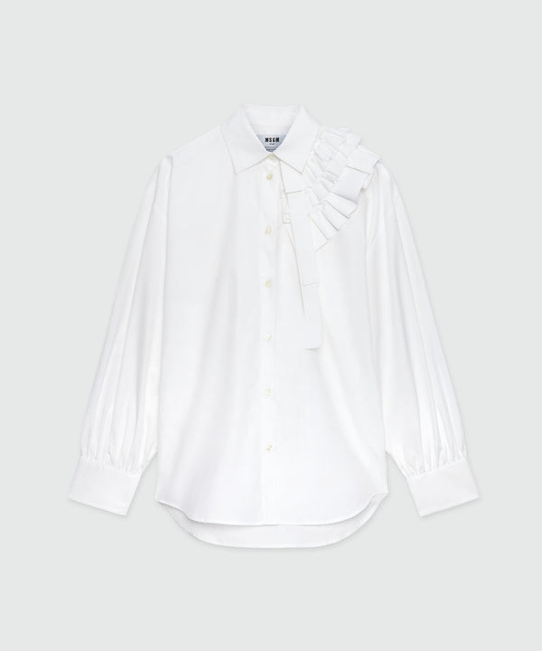 White poplin shirt with ruffle detail