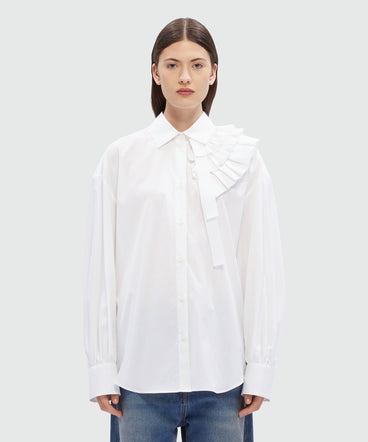 White poplin shirt with ruffle detail