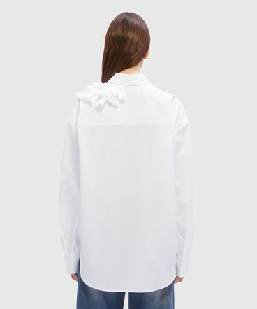 White poplin shirt with ruffle detail