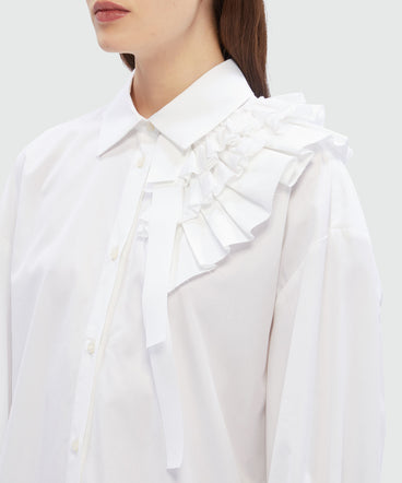 White poplin shirt with ruffle detail