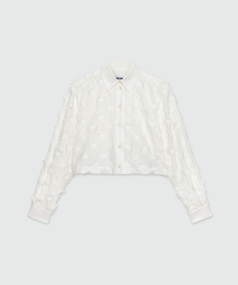 Cropped shirt in white poplin with embroidery WHITE Women 