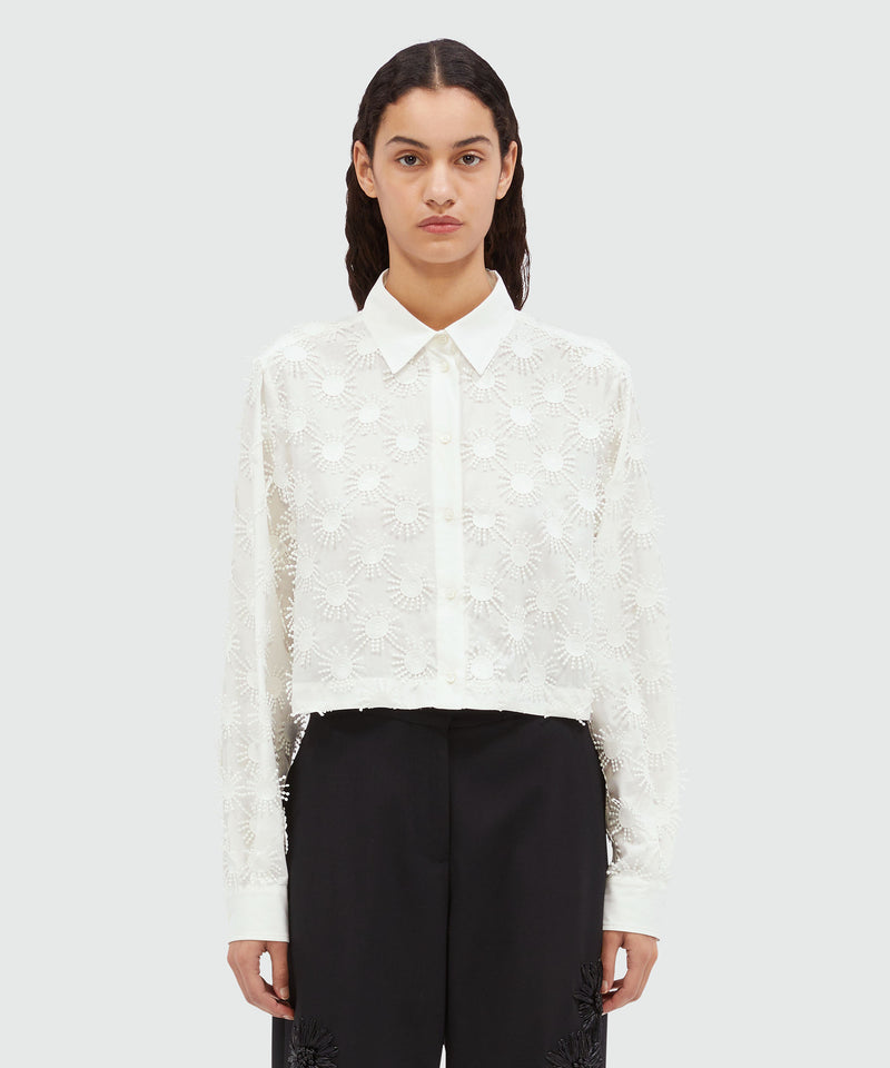 Cropped shirt in white poplin with embroidery WHITE Women 