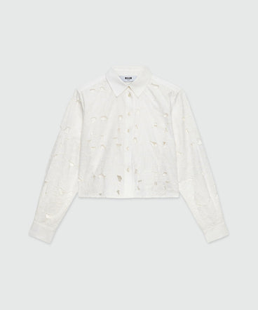 Cropped shirt in white Sangallo cotton