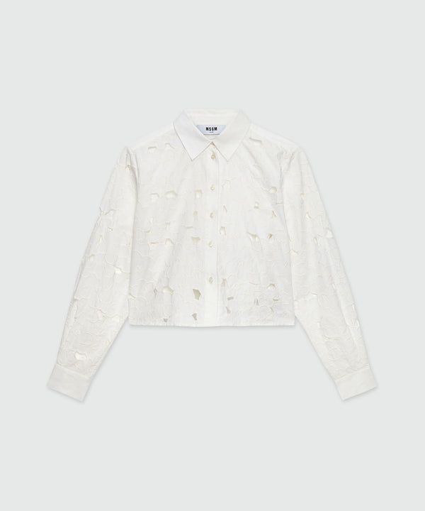 Cropped shirt in white Sangallo cotton