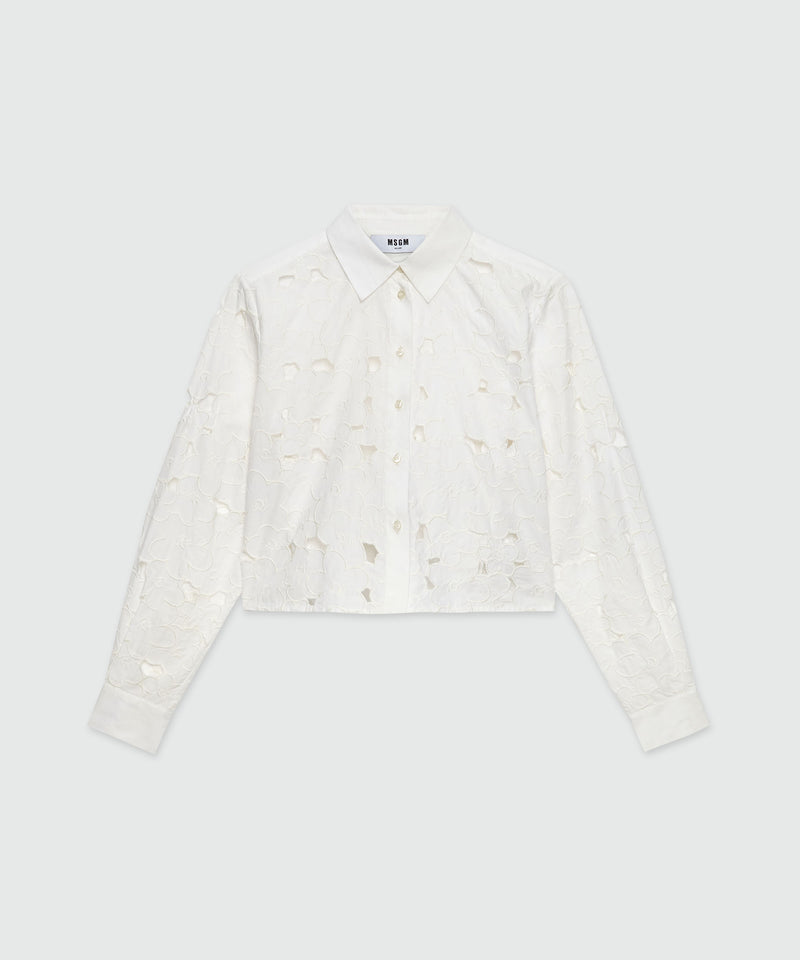 Cropped shirt in white Sangallo cotton WHITE Women 