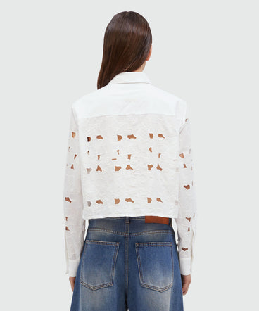 Cropped shirt in white Sangallo cotton