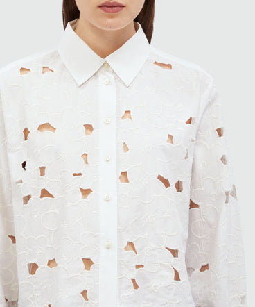 Cropped shirt in white Sangallo cotton