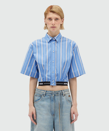 Cropped shirt in striped poplin with MSGM elastic