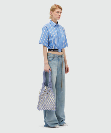 Cropped shirt in striped poplin with MSGM elastic