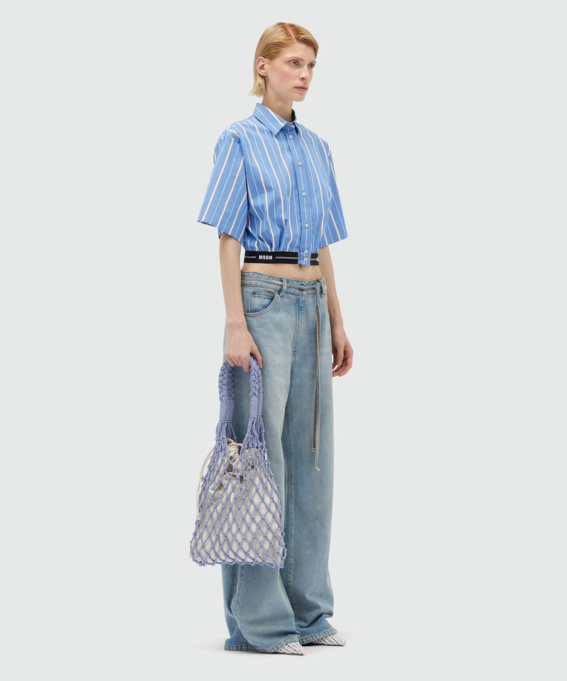 Cropped shirt in striped poplin with MSGM elastic BLUE Women 