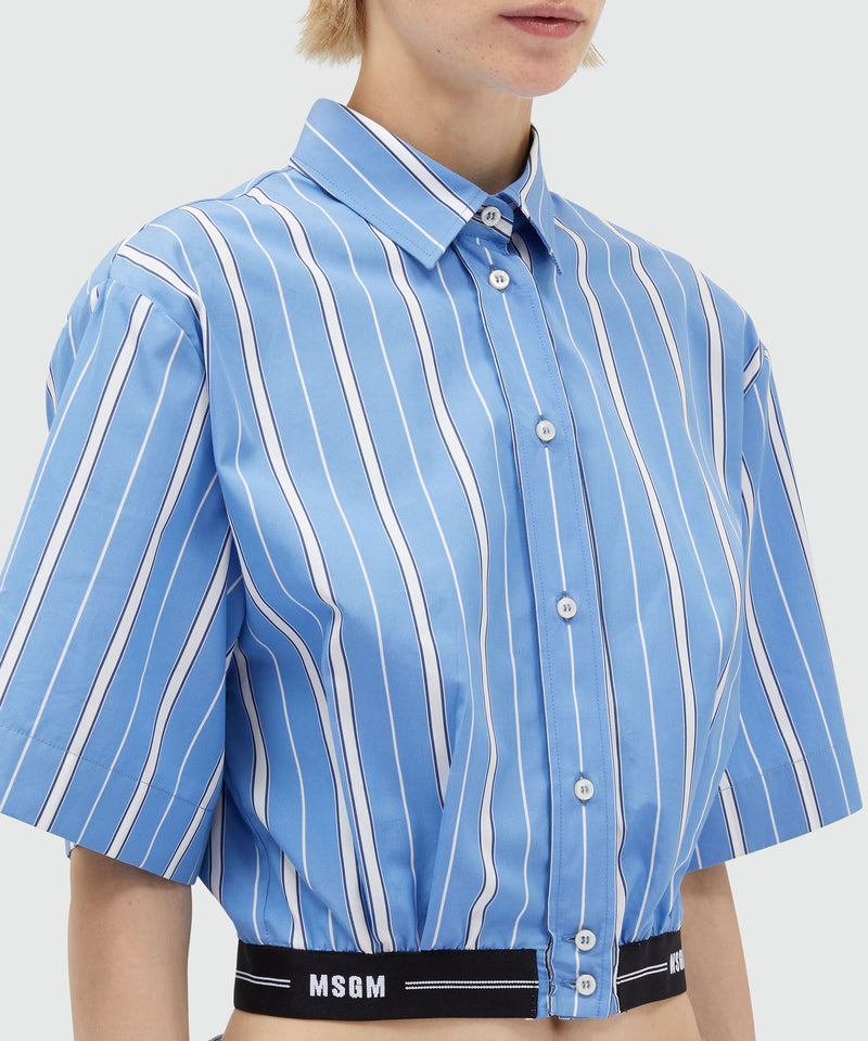 Cropped shirt in striped poplin with MSGM elastic BLUE Women 