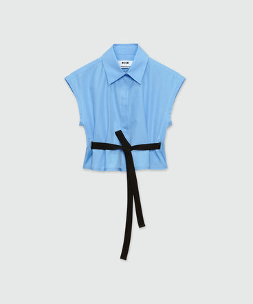 Cropped shirt in light blue poplin