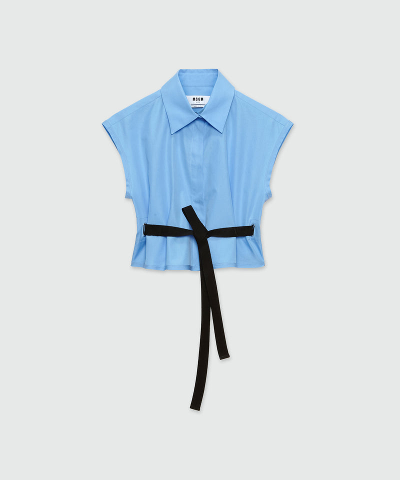 Cropped shirt in light blue poplin BLUE Women 