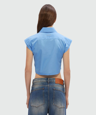 Cropped shirt in light blue poplin