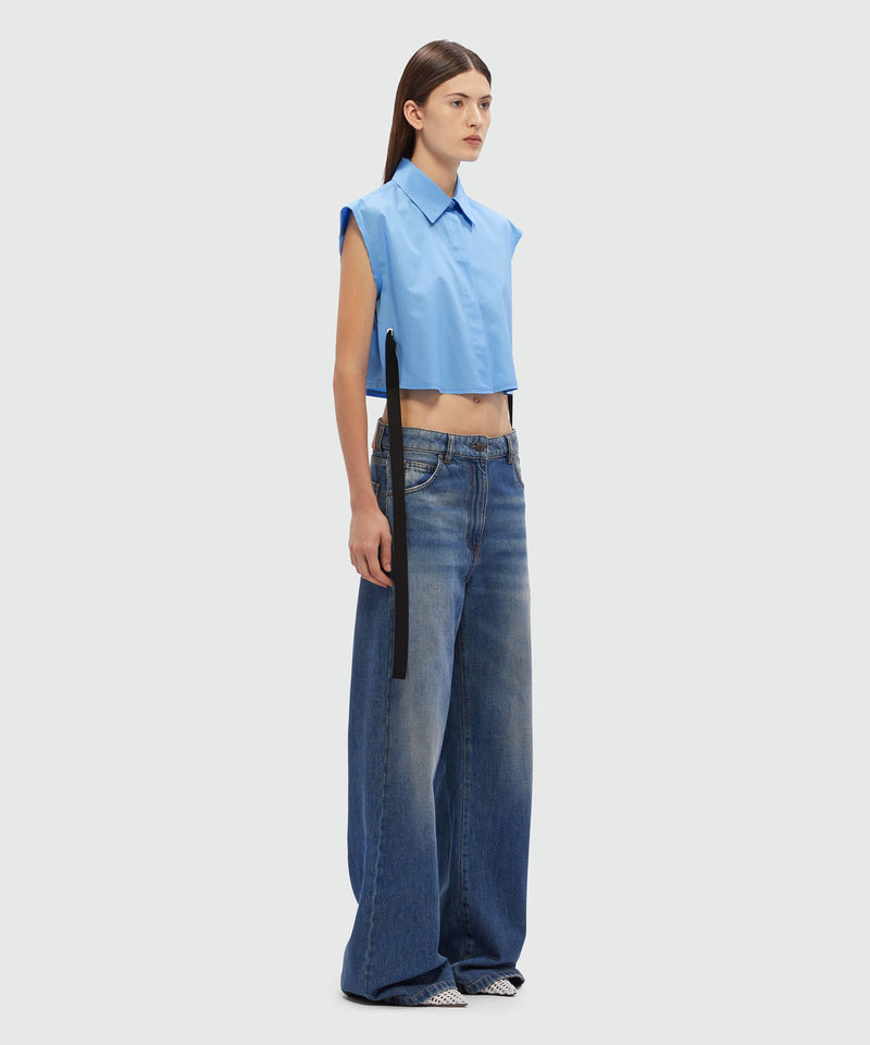 Cropped shirt in light blue poplin BLUE Women 