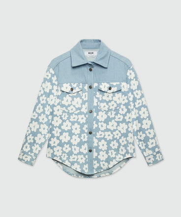 Flower print denim shirt