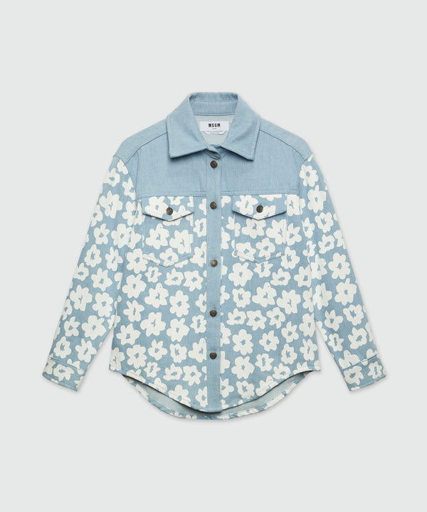 Flower print denim shirt