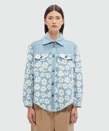 Flower print denim shirt