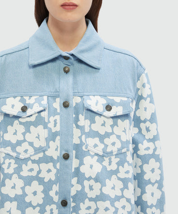 Flower print denim shirt