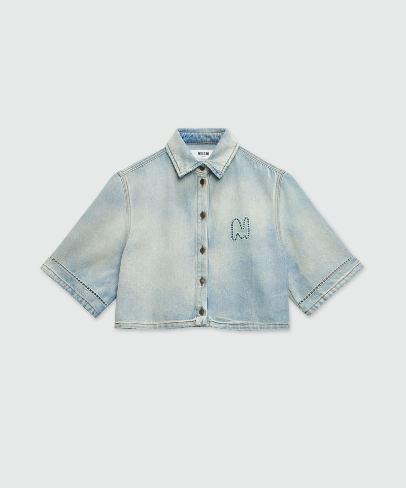 Cropped shirt in light washed denim BLUE Women 