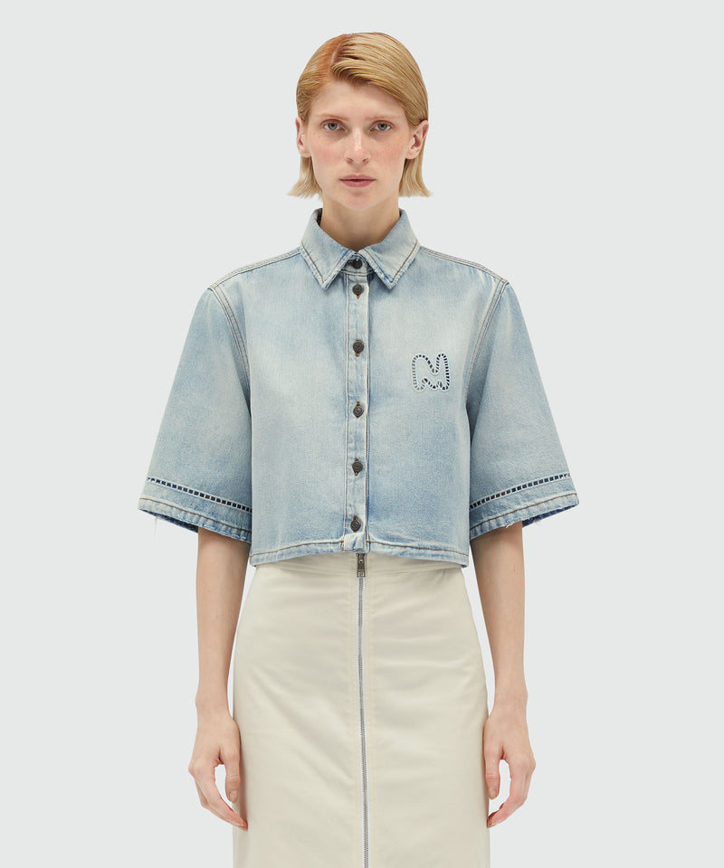 Cropped shirt in light washed denim BLUE Women 