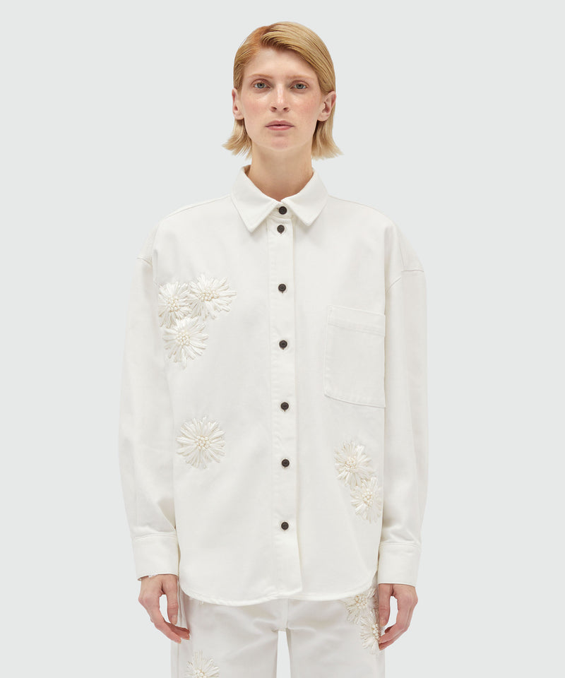 White denim shirt with raffia flowers OFF WHITE Women 