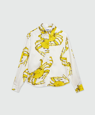 White satin shirt with "King crab" print