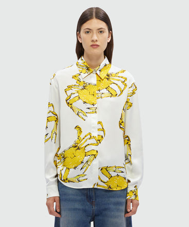 White satin shirt with "King crab" print