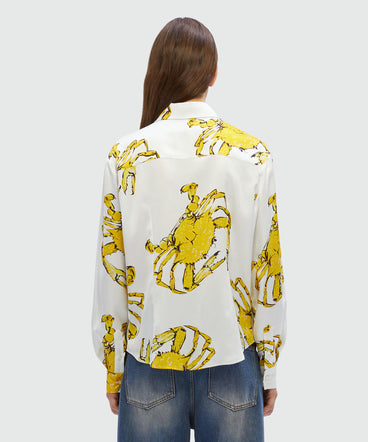 White satin shirt with "King crab" print