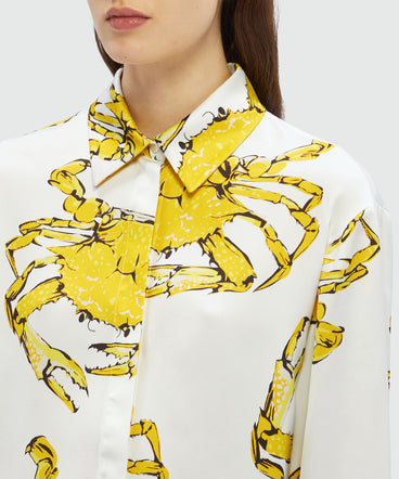 White satin shirt with "King crab" print