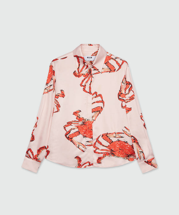 Pink satin shirt with "King crab" print